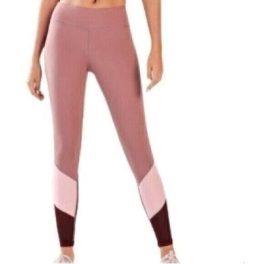 Fabletics Mid Rise Pink Rose Colorblock Leggings - Picture 2 of 14